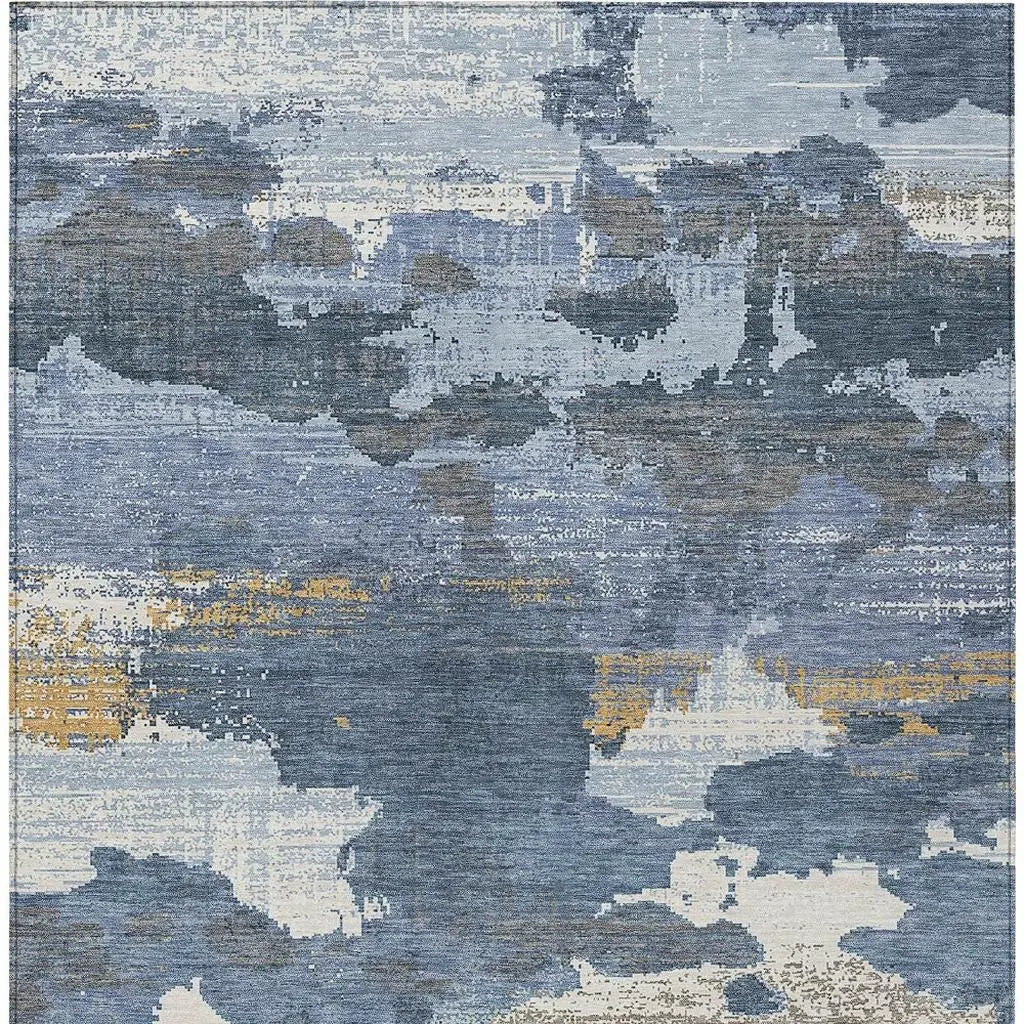 10' X 14' Denim Blue And Sky Blue Abstract Washable Indoor Outdoor Area Rug Homeroots Outdoor