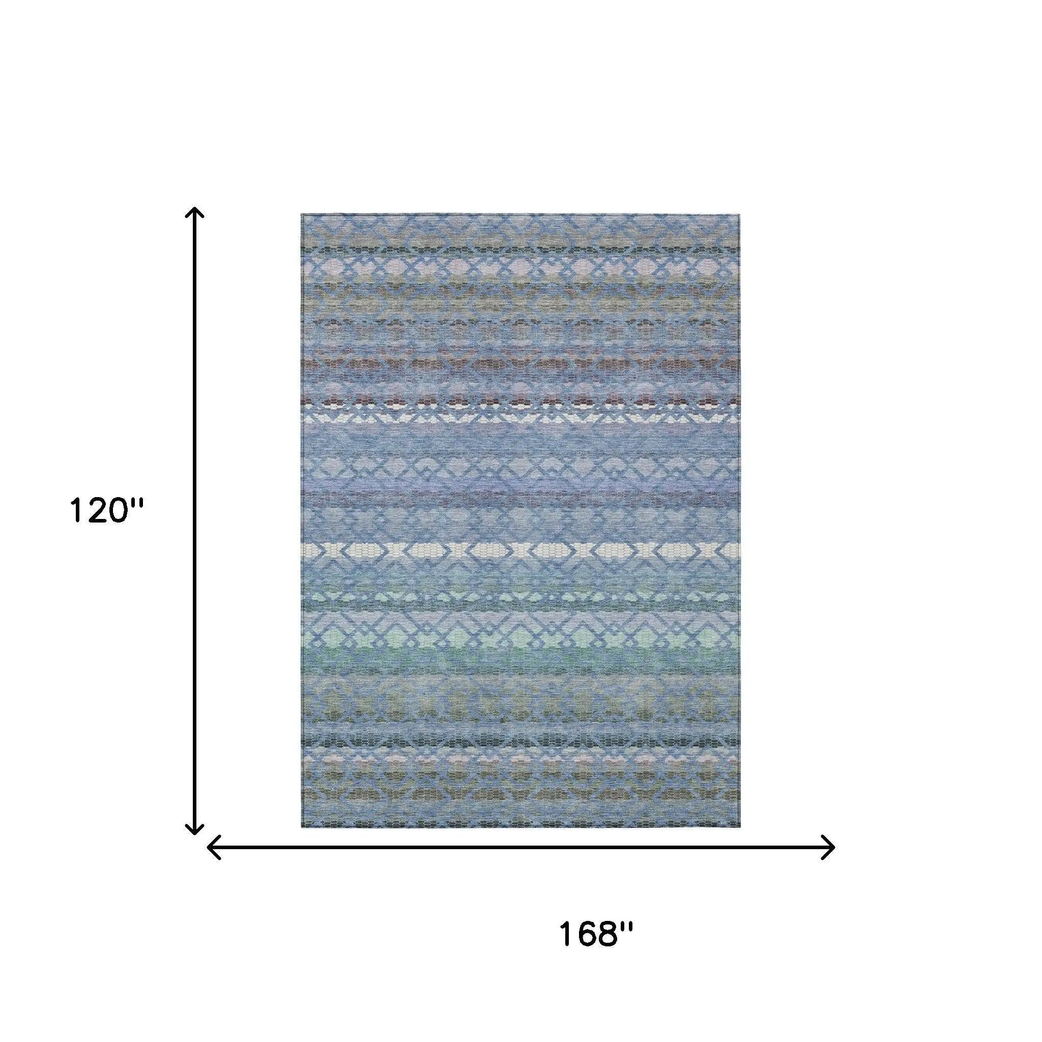 10' X 14' Denim Blue And Sky Blue Striped Washable Indoor Outdoor Area Rug Homeroots Outdoor