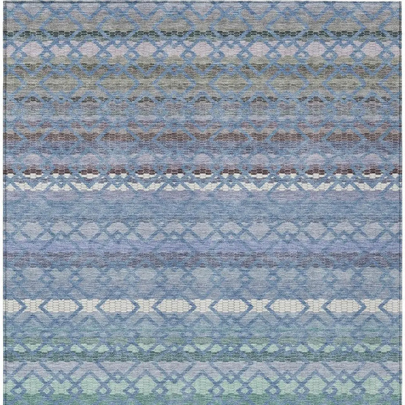 10' X 14' Denim Blue And Sky Blue Striped Washable Indoor Outdoor Area Rug Homeroots Outdoor