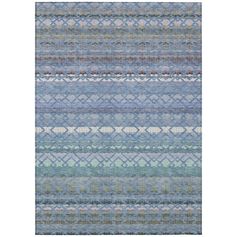 10' X 14' Denim Blue And Sky Blue Striped Washable Indoor Outdoor Area Rug Homeroots Outdoor