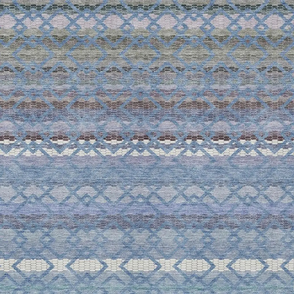 10' X 14' Denim Blue And Sky Blue Striped Washable Indoor Outdoor Area Rug Homeroots Outdoor
