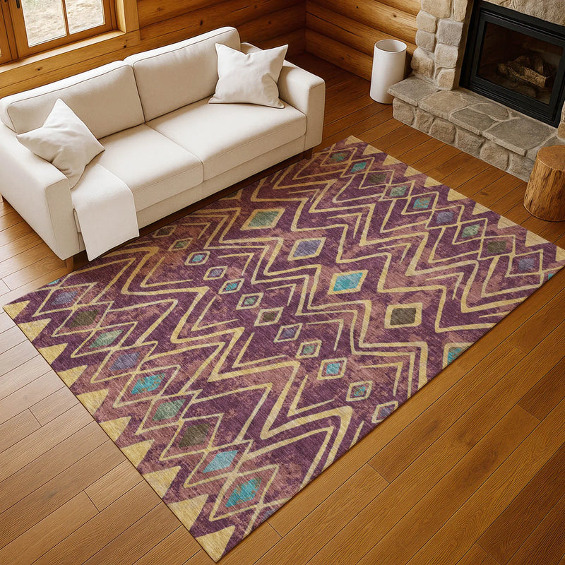 10' X 14' Eggplant And Blue Geometric Washable Indoor Outdoor Area Rug Homeroots Outdoor