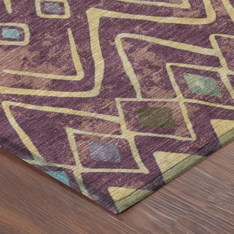10' X 14' Eggplant And Blue Geometric Washable Indoor Outdoor Area Rug Homeroots Outdoor