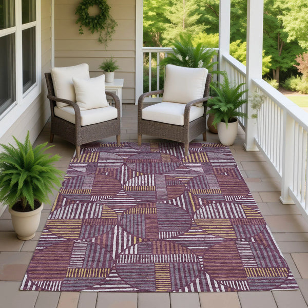 10' X 14' Eggplant And Brown Geometric Washable Indoor Outdoor Area Rug Homeroots Outdoor