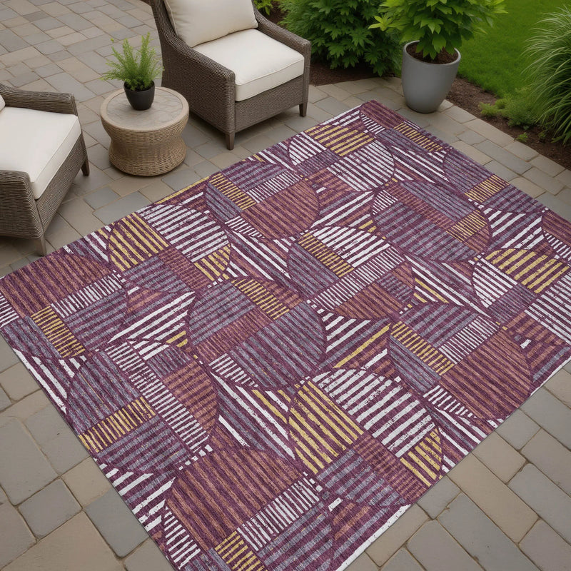 10' X 14' Eggplant And Brown Geometric Washable Indoor Outdoor Area Rug Homeroots Outdoor