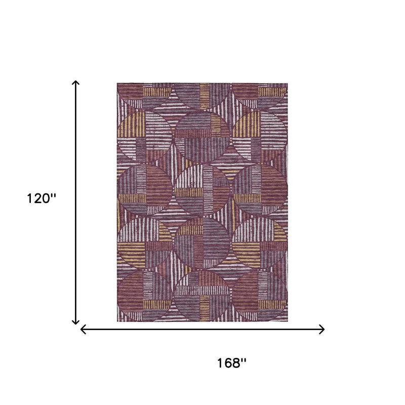 10' X 14' Eggplant And Brown Geometric Washable Indoor Outdoor Area Rug Homeroots Outdoor