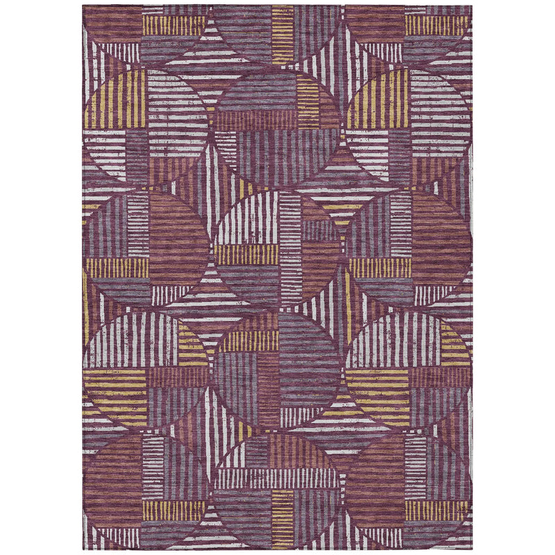10' X 14' Eggplant And Brown Geometric Washable Indoor Outdoor Area Rug Homeroots Outdoor