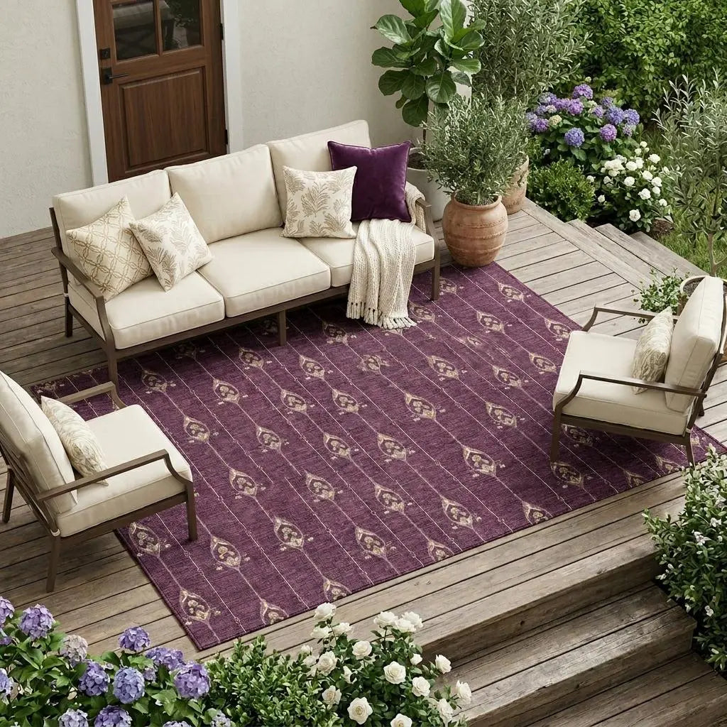 10' X 14' Eggplant And Graphite Geometric Washable Indoor Outdoor Area Rug Homeroots Outdoor