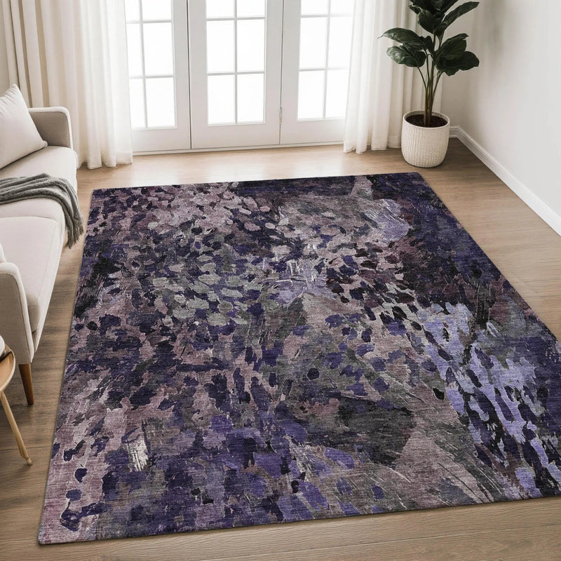 10' X 14' Eggplant And Purple Abstract Washable Indoor Outdoor Area Rug Homeroots Outdoor