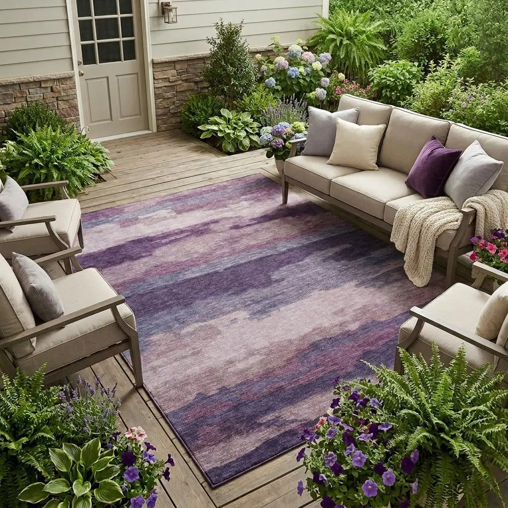 10' X 14' Eggplant And Purple Abstract Washable Indoor Outdoor Area Rug Homeroots Outdoor
