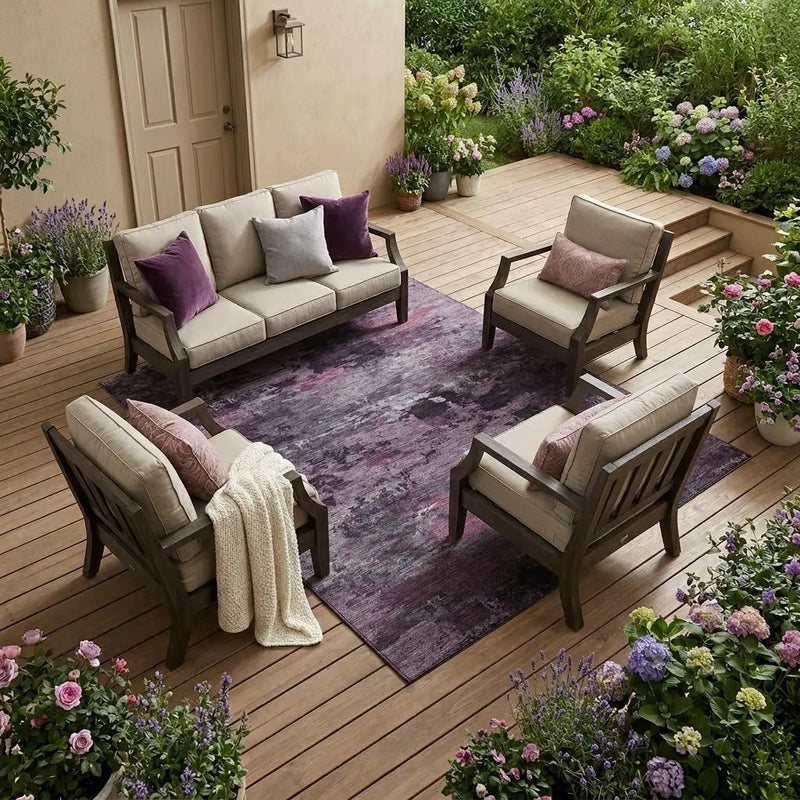 10' X 14' Eggplant And Purple Abstract Washable Indoor Outdoor Area Rug Homeroots Outdoor