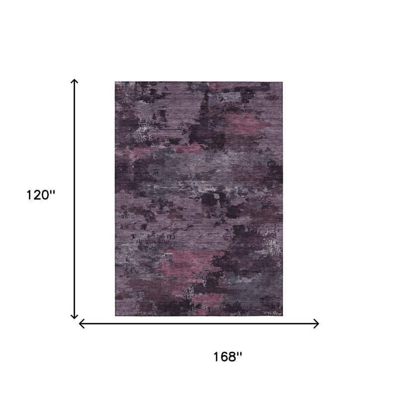 10' X 14' Eggplant And Purple Abstract Washable Indoor Outdoor Area Rug Homeroots Outdoor