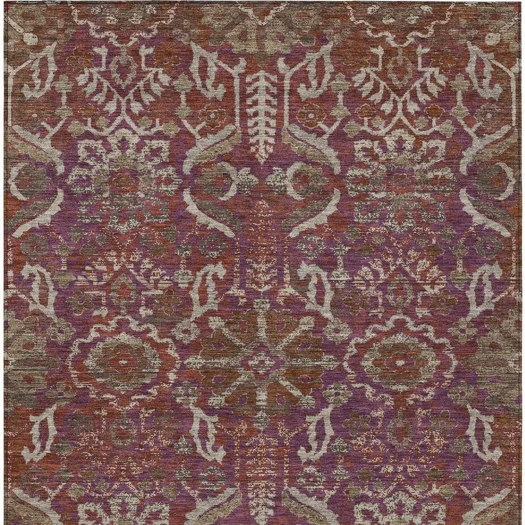 10' X 14' Eggplant And Purple Damask Washable Indoor Outdoor Area Rug Homeroots Outdoor