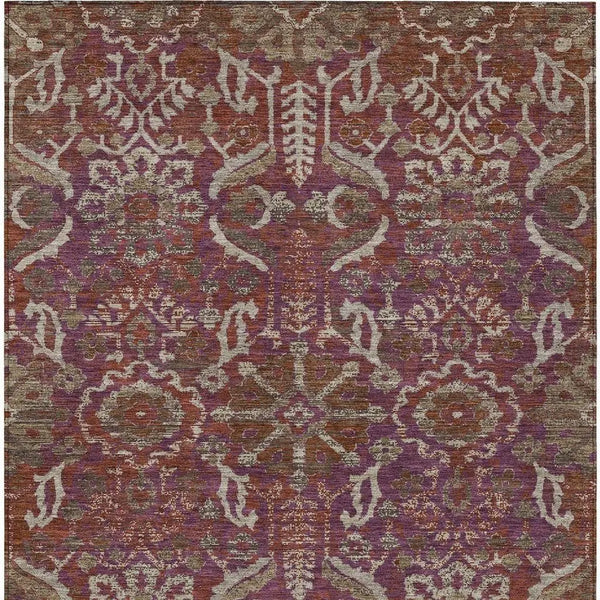 10' X 14' Eggplant And Purple Damask Washable Indoor Outdoor Area Rug Homeroots Outdoor