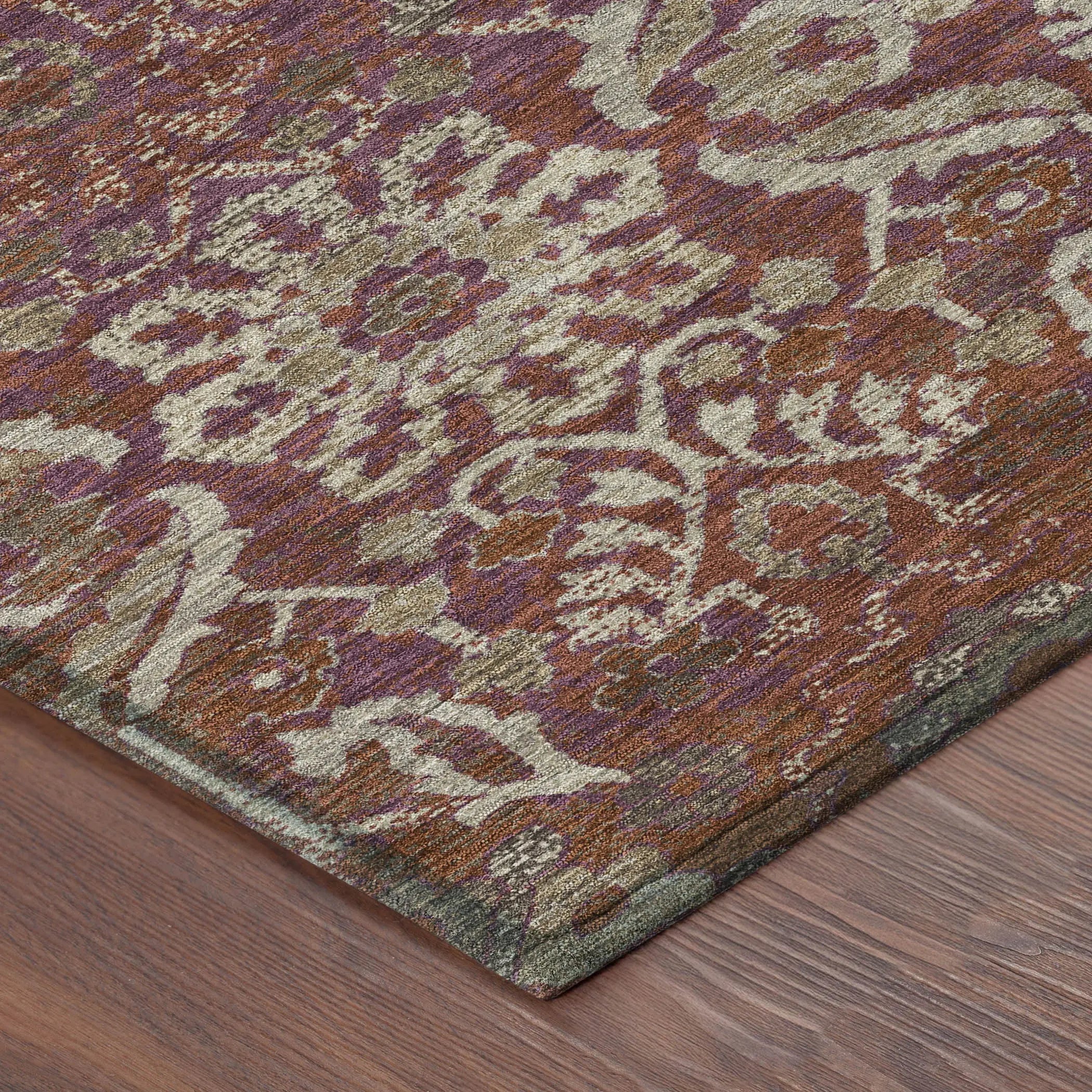 10' X 14' Eggplant And Purple Damask Washable Indoor Outdoor Area Rug Homeroots Outdoor