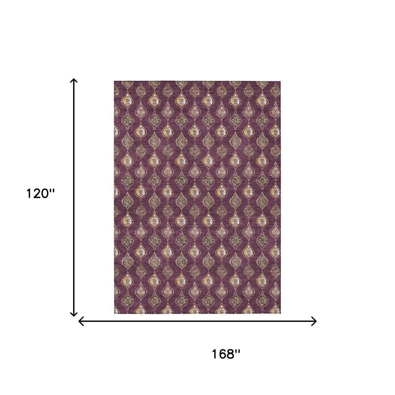 10' X 14' Eggplant And Purple Floral Washable Indoor Outdoor Area Rug Homeroots Outdoor