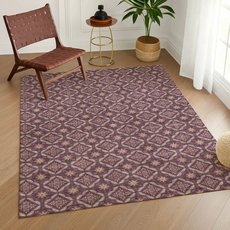 10' X 14' Eggplant And Purple Geometric Washable Indoor Outdoor Area Rug Homeroots Outdoor