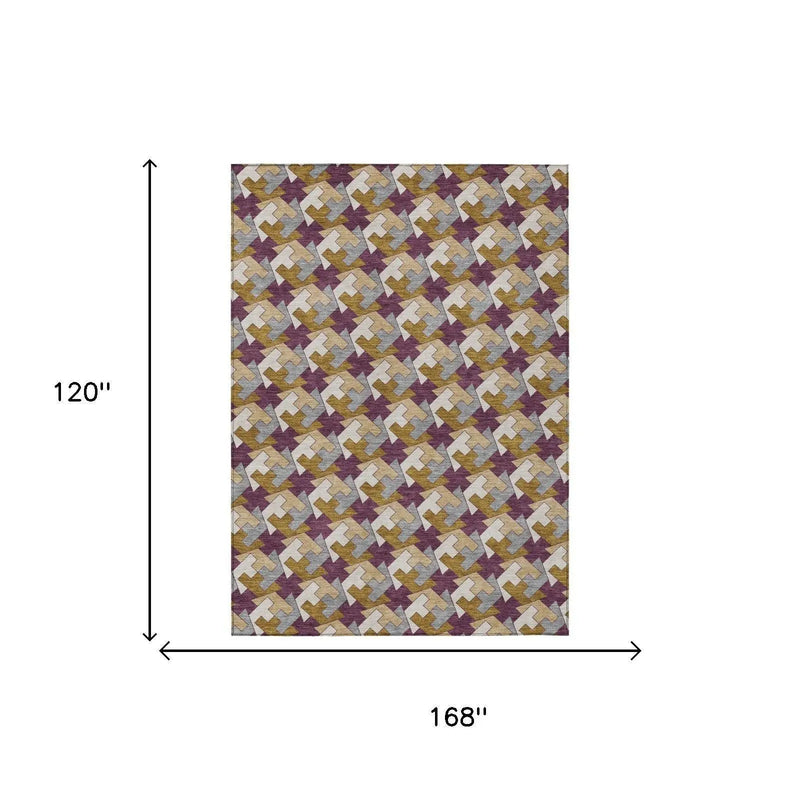 10' X 14' Eggplant And Purple Geometric Washable Indoor Outdoor Area Rug Homeroots Outdoor
