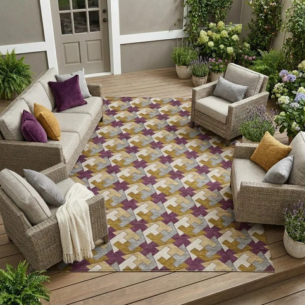 10' X 14' Eggplant And Purple Geometric Washable Indoor Outdoor Area Rug Homeroots Outdoor