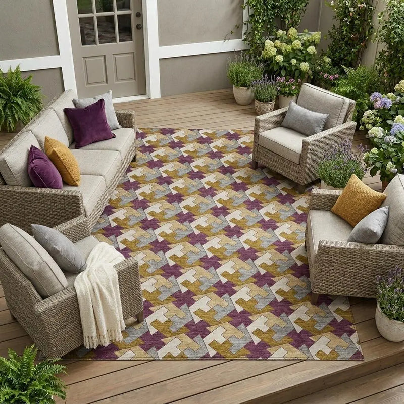 10' X 14' Eggplant And Purple Geometric Washable Indoor Outdoor Area Rug Homeroots Outdoor