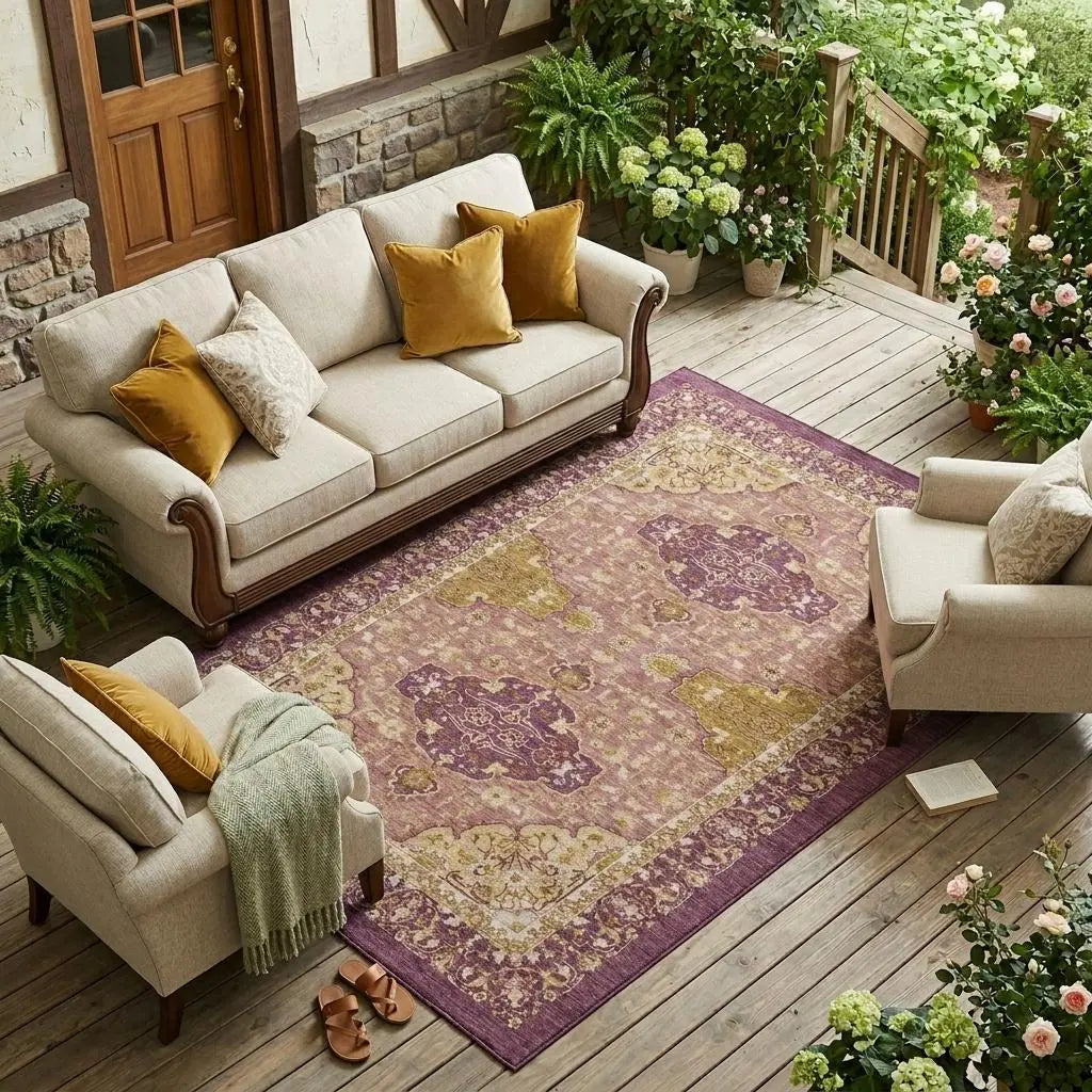 10' X 14' Eggplant And Purple Oriental Washable Indoor Outdoor Area Rug Homeroots Outdoor
