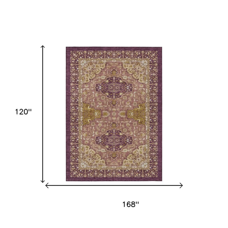 10' X 14' Eggplant And Purple Oriental Washable Indoor Outdoor Area Rug Homeroots Outdoor