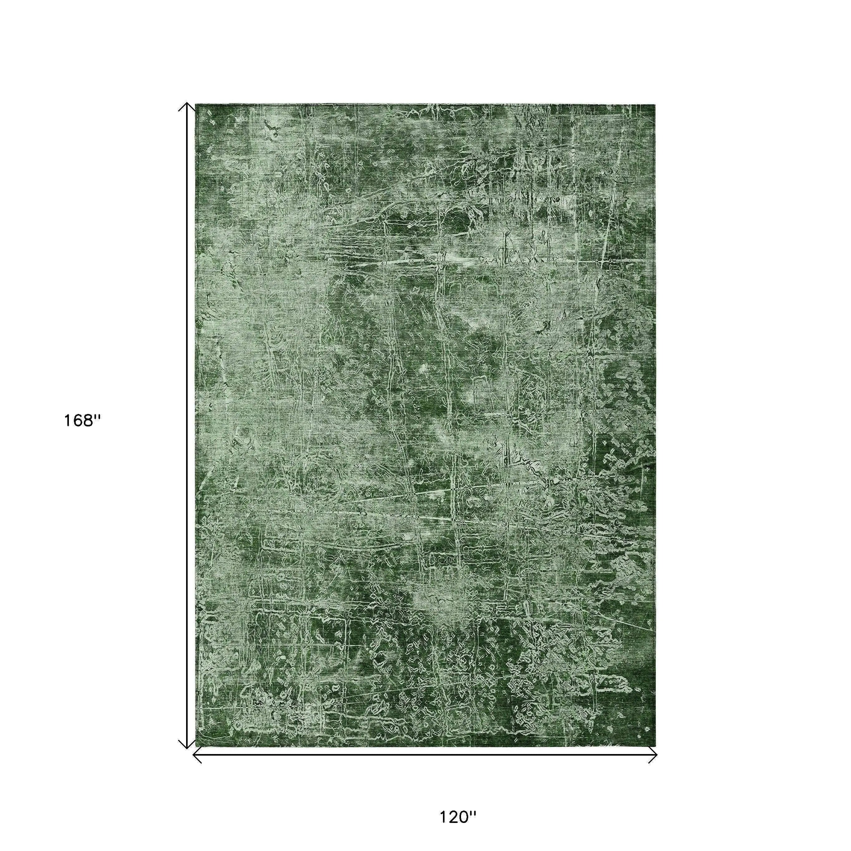 10' X 14' Emerald Abstract Washable Non Skid Indoor Outdoor Area Rug - GreatEagleInc