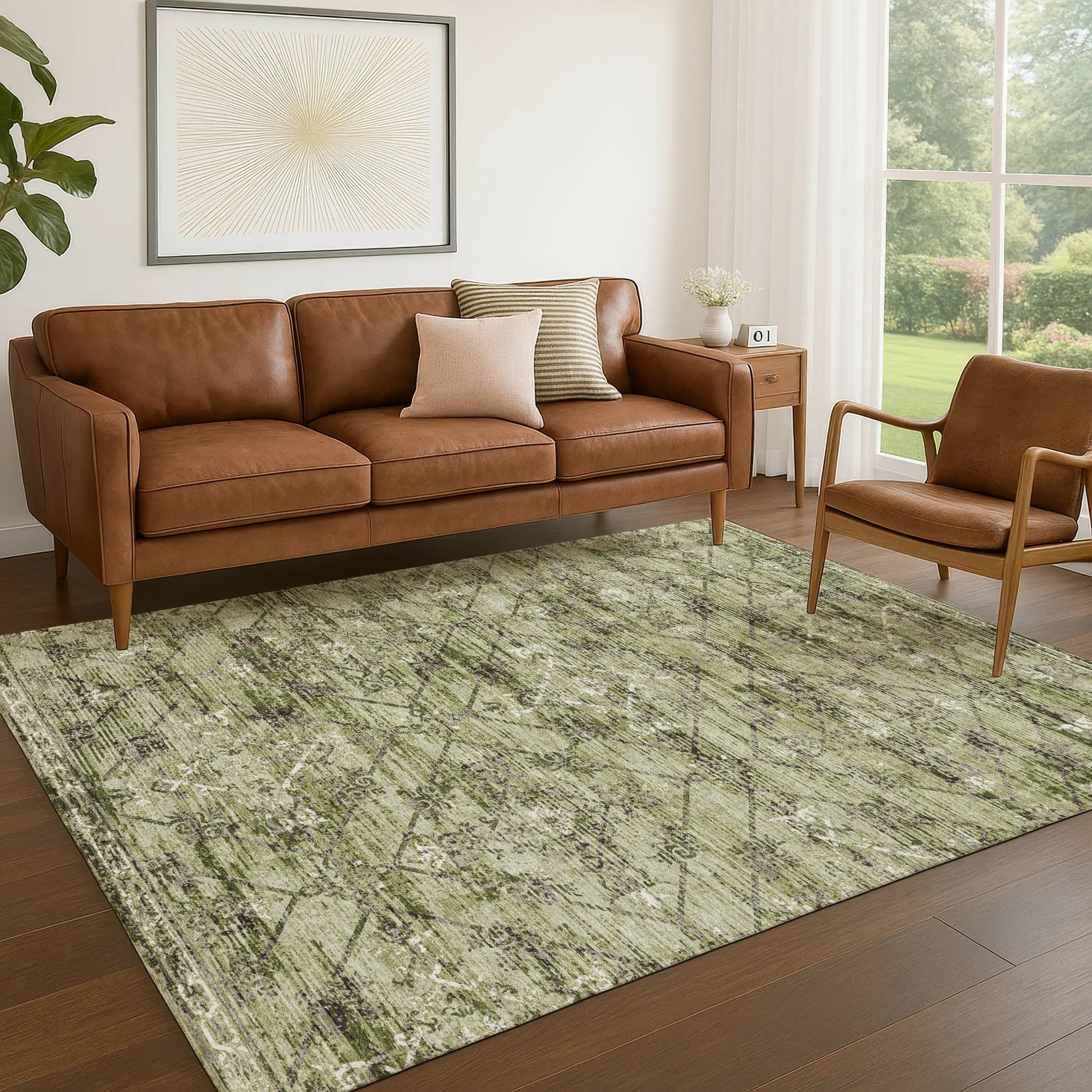 10' X 14' Fern Green And Brown Geometric Washable Indoor Outdoor Area Rug Homeroots Outdoor