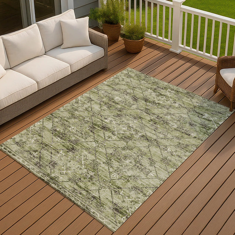 10' X 14' Fern Green And Brown Geometric Washable Indoor Outdoor Area Rug Homeroots Outdoor
