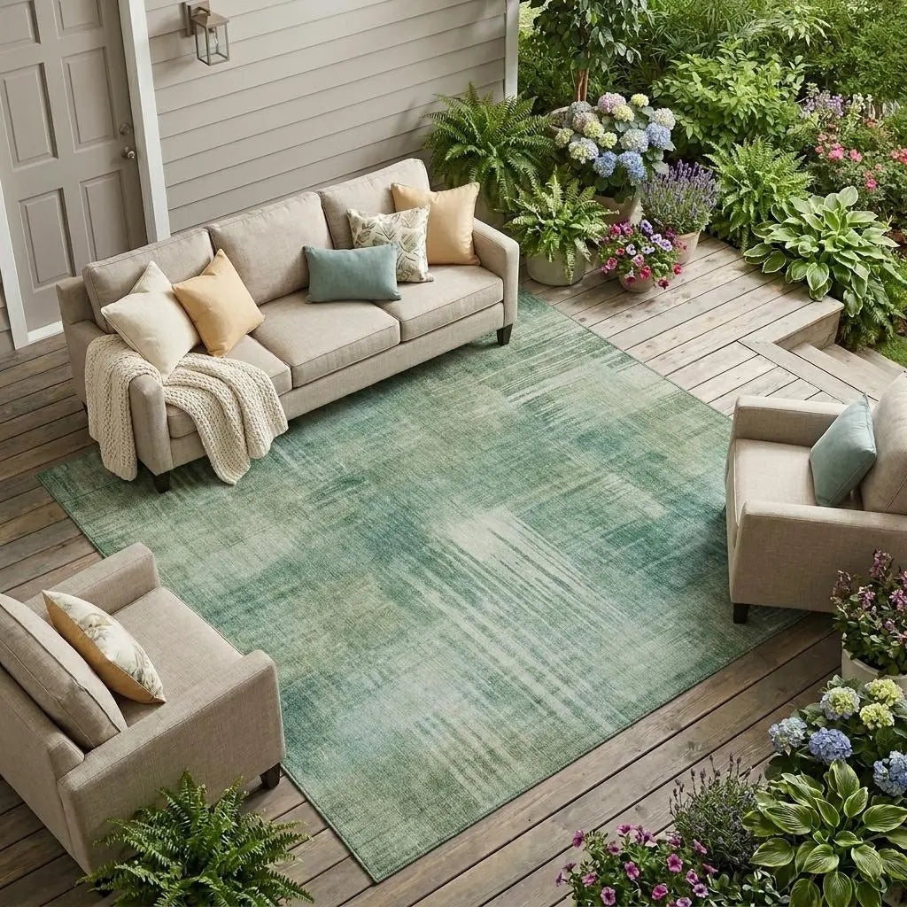 10' X 14' Fern Green And Green Abstract Washable Indoor Outdoor Area Rug Homeroots Outdoor