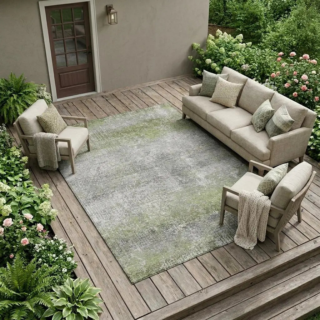 10' X 14' Fern Green And Green Abstract Washable Indoor Outdoor Area Rug Homeroots Outdoor