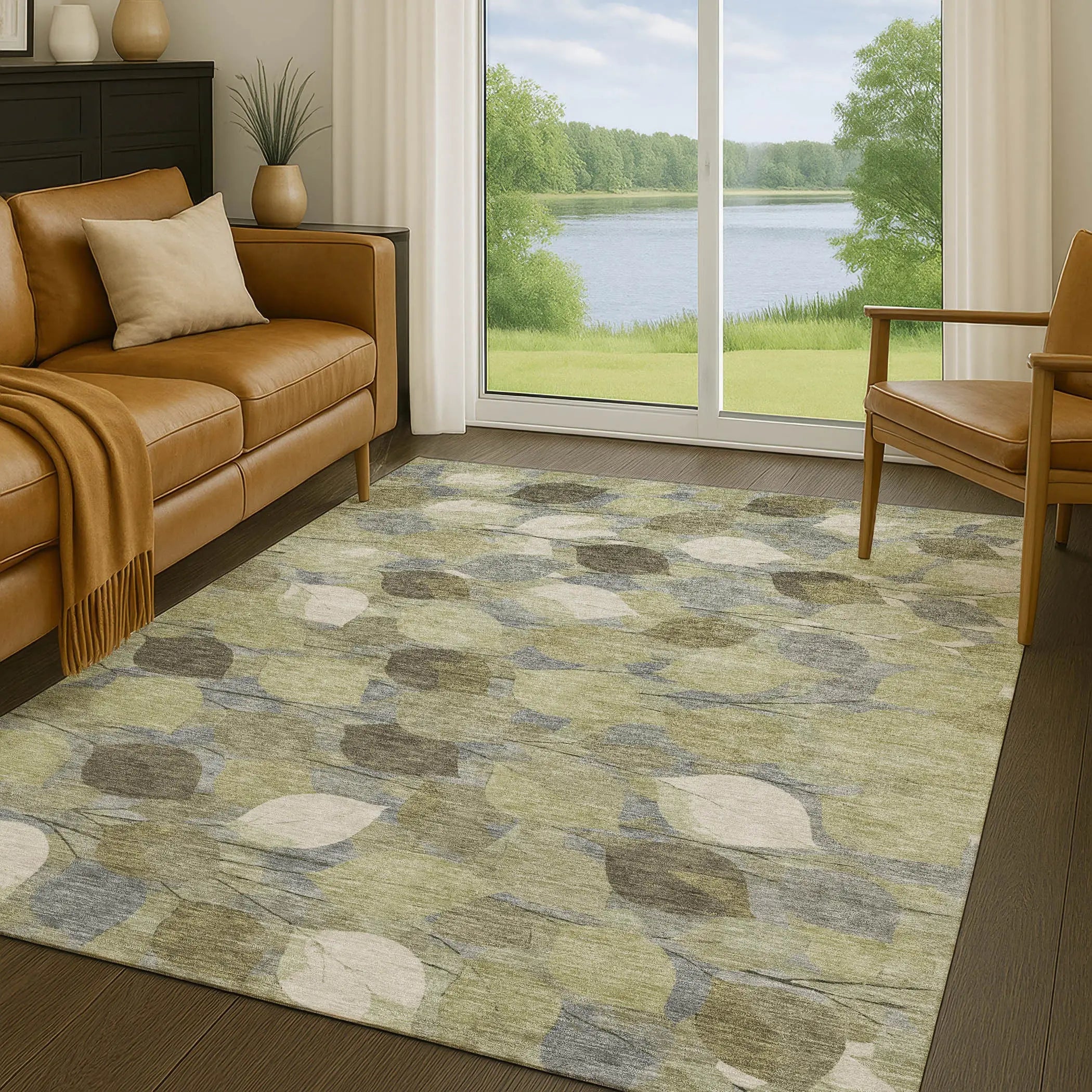 10' X 14' Fern Green And Green Floral Washable Indoor Outdoor Area Rug Homeroots Outdoor