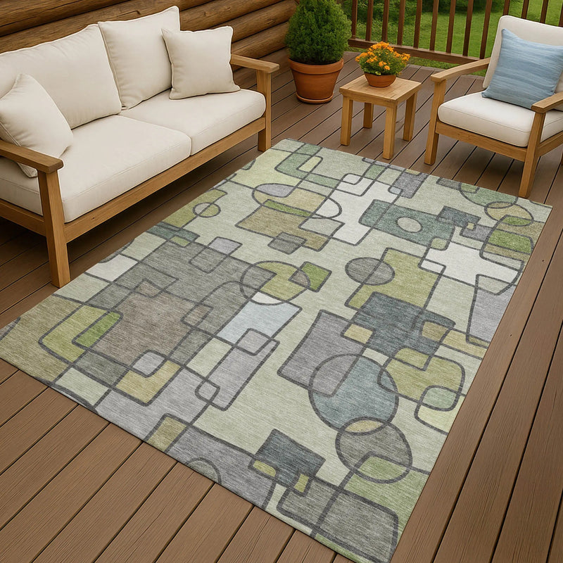 10' X 14' Fern Green And Green Geometric Washable Indoor Outdoor Area Rug Homeroots Outdoor
