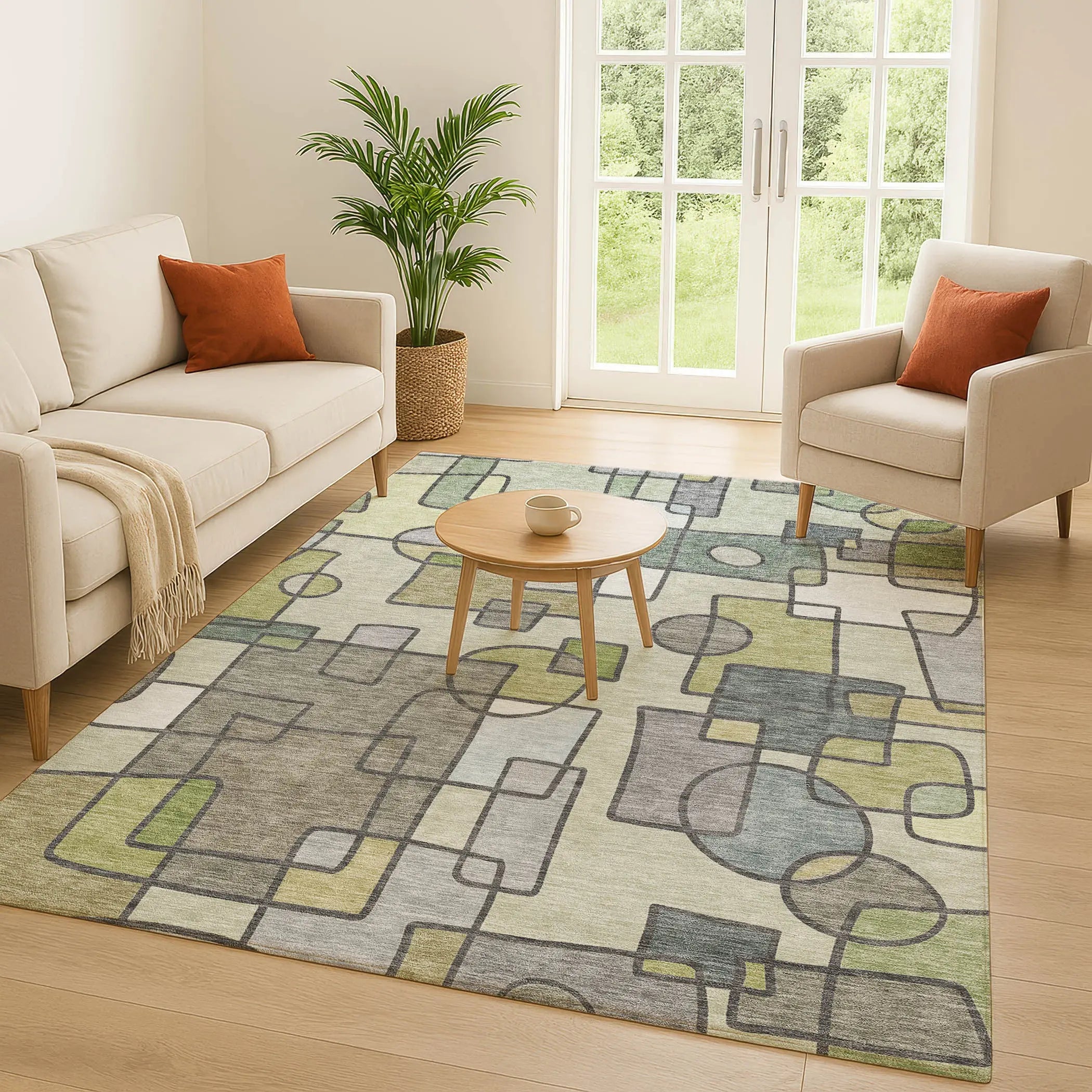 10' X 14' Fern Green And Green Geometric Washable Indoor Outdoor Area Rug Homeroots Outdoor