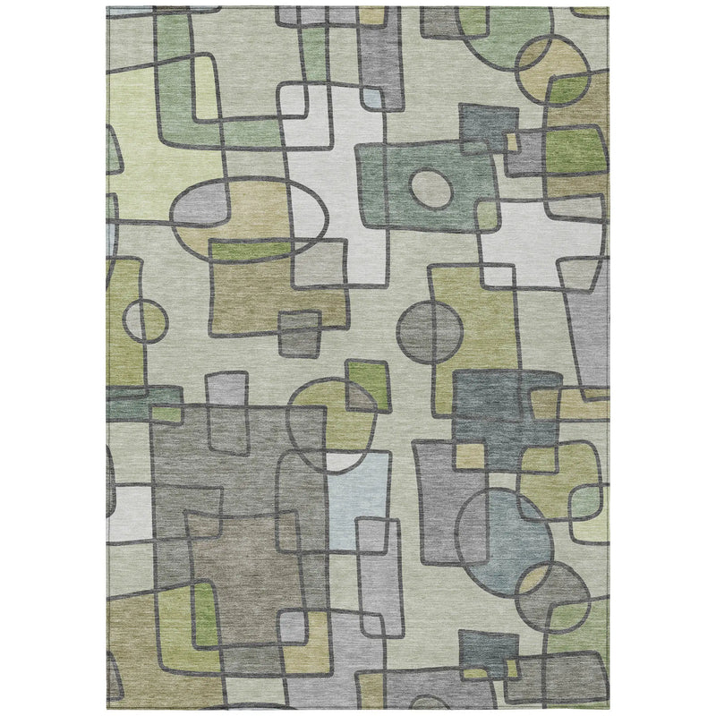10' X 14' Fern Green And Green Geometric Washable Indoor Outdoor Area Rug Homeroots Outdoor