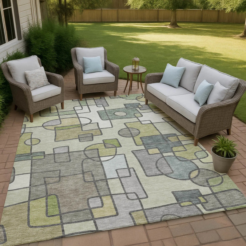 10' X 14' Fern Green And Green Geometric Washable Indoor Outdoor Area Rug Homeroots Outdoor