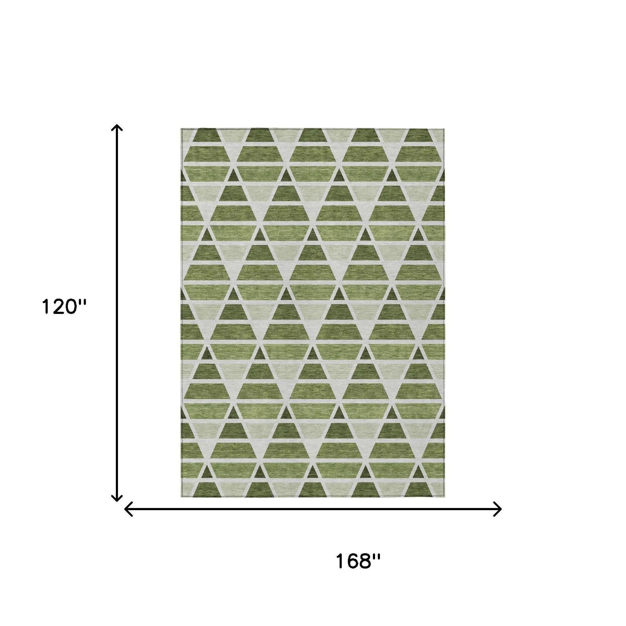 10' X 14' Fern Green And Green Geometric Washable Indoor Outdoor Area Rug Homeroots Outdoor