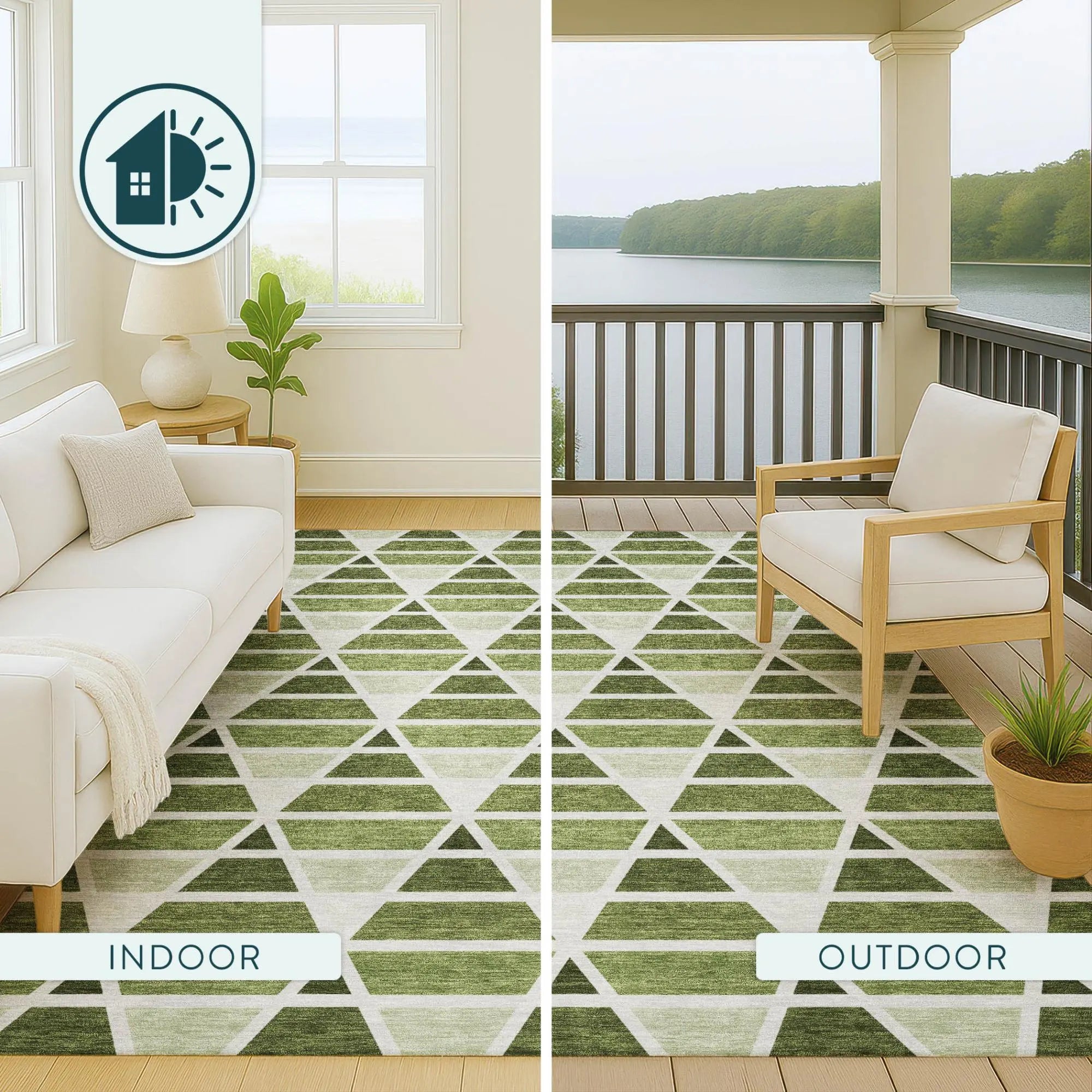 10' X 14' Fern Green And Green Geometric Washable Indoor Outdoor Area Rug Homeroots Outdoor