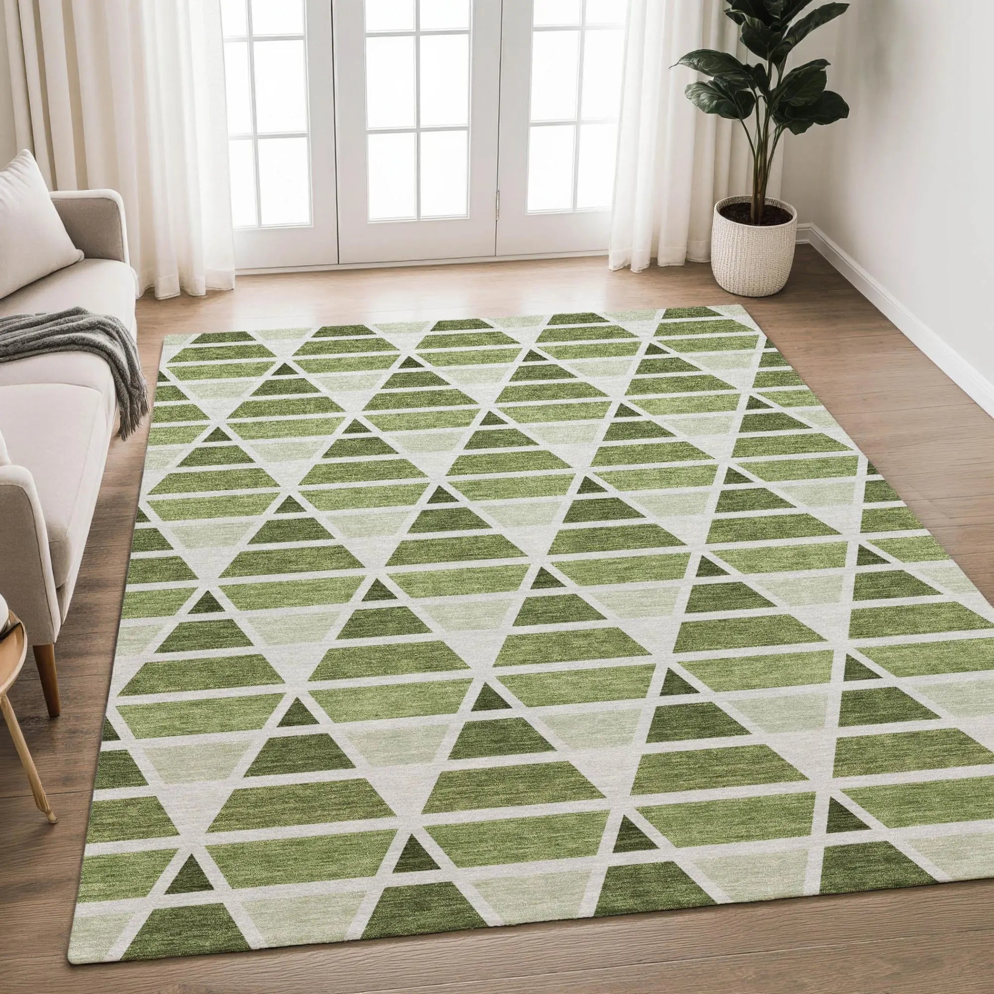 10' X 14' Fern Green And Green Geometric Washable Indoor Outdoor Area Rug Homeroots Outdoor