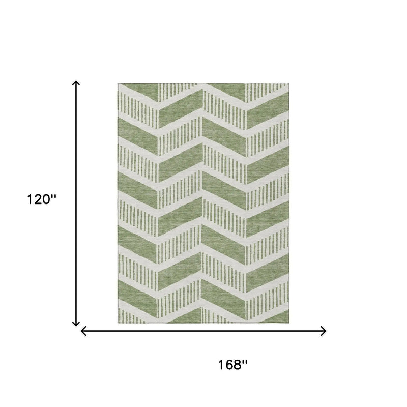 10' X 14' Fern Green And Green Geometric Washable Indoor Outdoor Area Rug Homeroots Outdoor