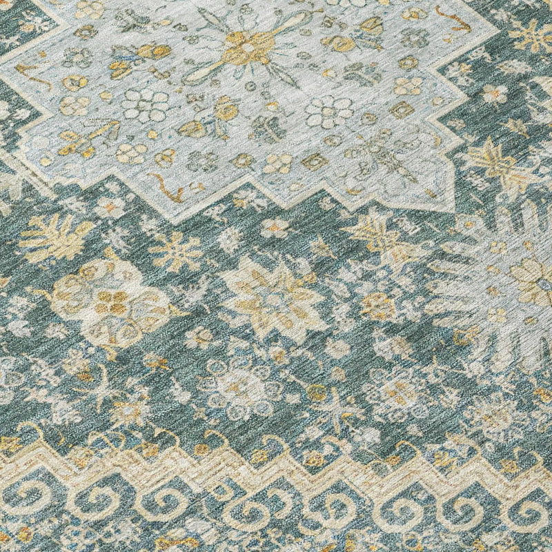 10' X 14' Fern Green And Green Oriental Washable Indoor Outdoor Area Rug Homeroots Outdoor