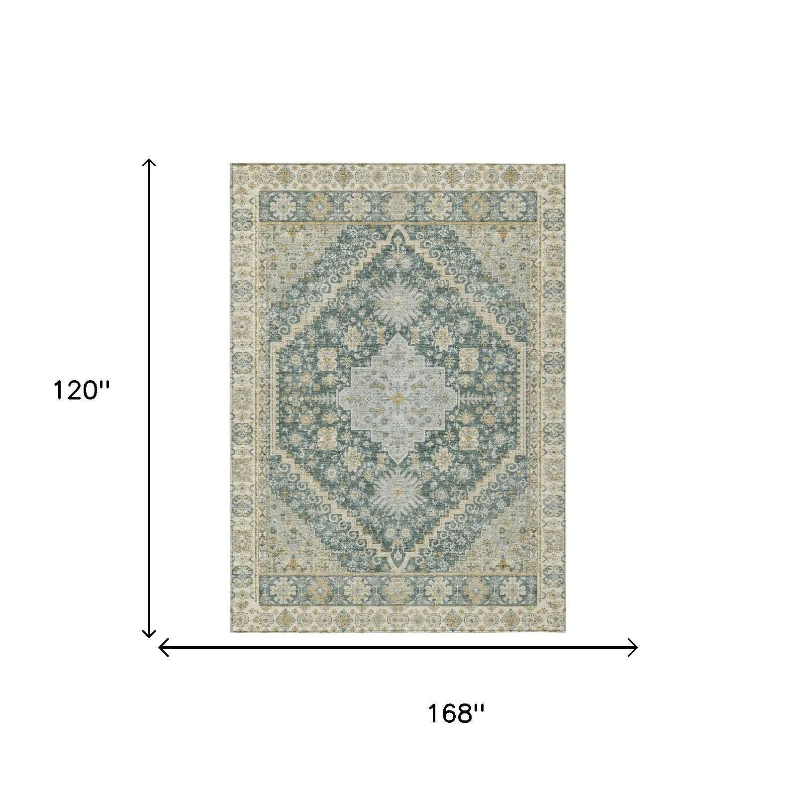 10' X 14' Fern Green And Green Oriental Washable Indoor Outdoor Area Rug Homeroots Outdoor