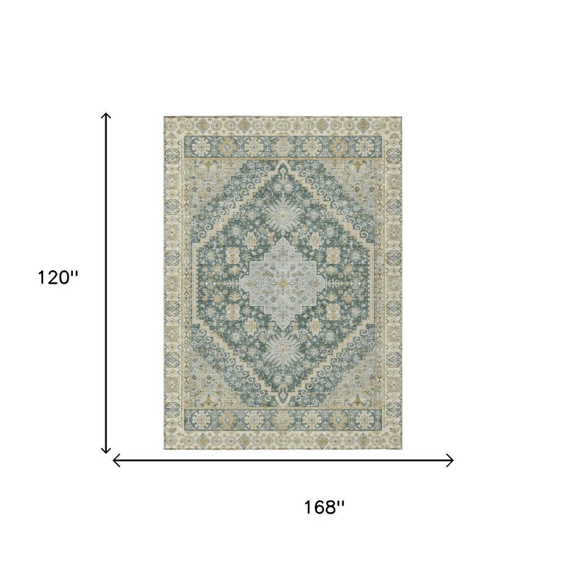 10' X 14' Fern Green And Green Oriental Washable Indoor Outdoor Area Rug Homeroots Outdoor