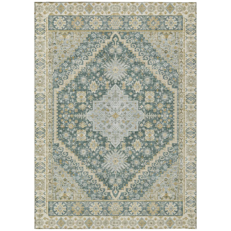 10' X 14' Fern Green And Green Oriental Washable Indoor Outdoor Area Rug Homeroots Outdoor