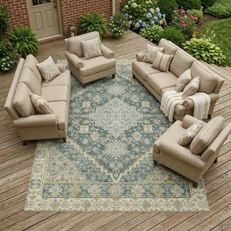 10' X 14' Fern Green And Green Oriental Washable Indoor Outdoor Area Rug Homeroots Outdoor