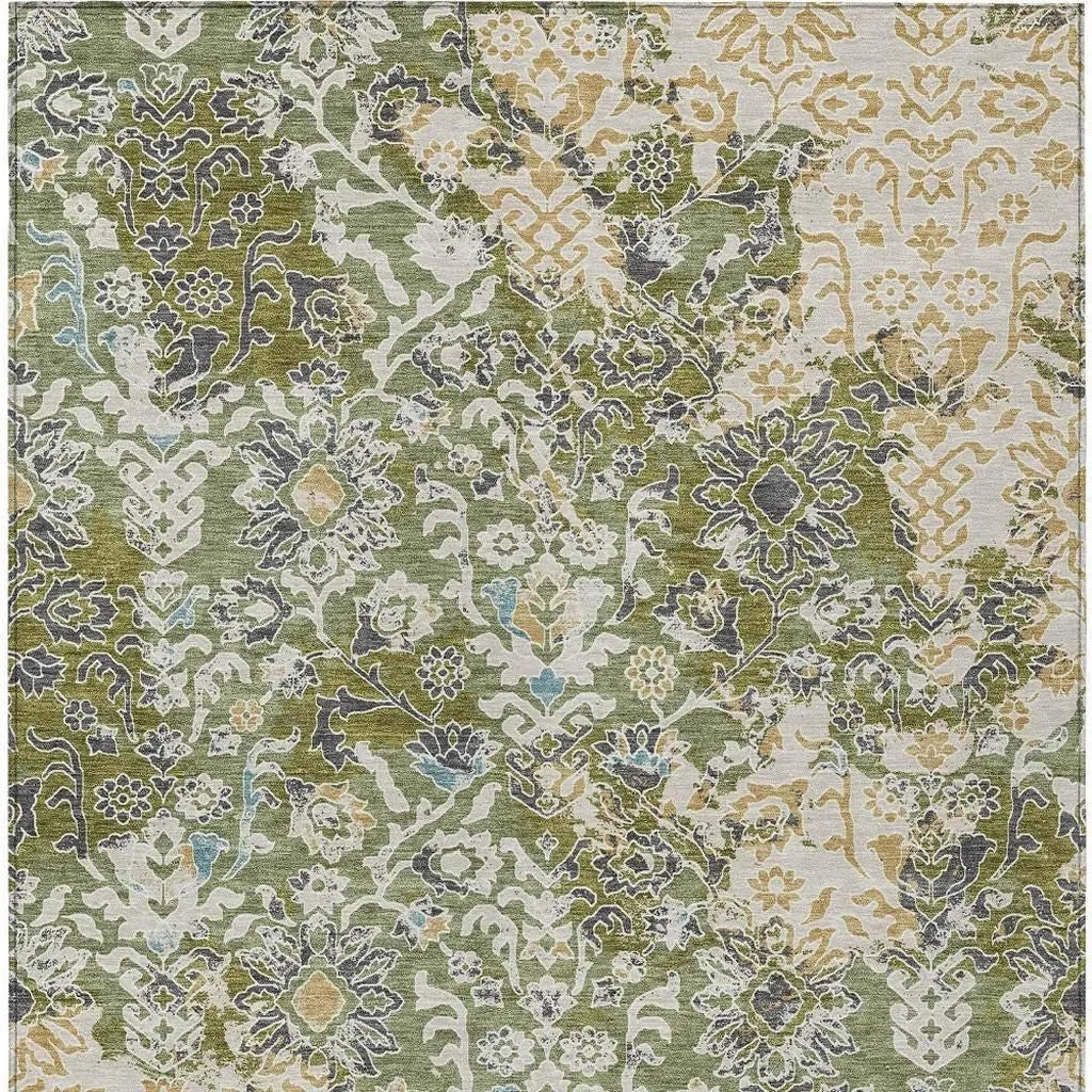 10' X 14' Fern Green And Ivory Geometric Washable Indoor Outdoor Area Rug Homeroots Outdoor