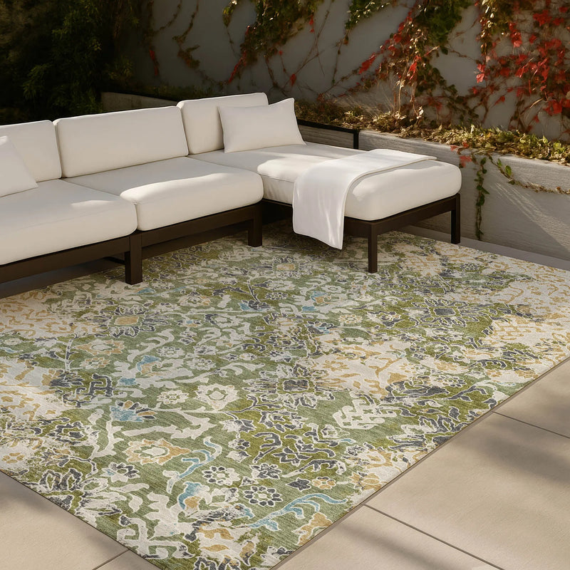 10' X 14' Fern Green And Ivory Geometric Washable Indoor Outdoor Area Rug Homeroots Outdoor