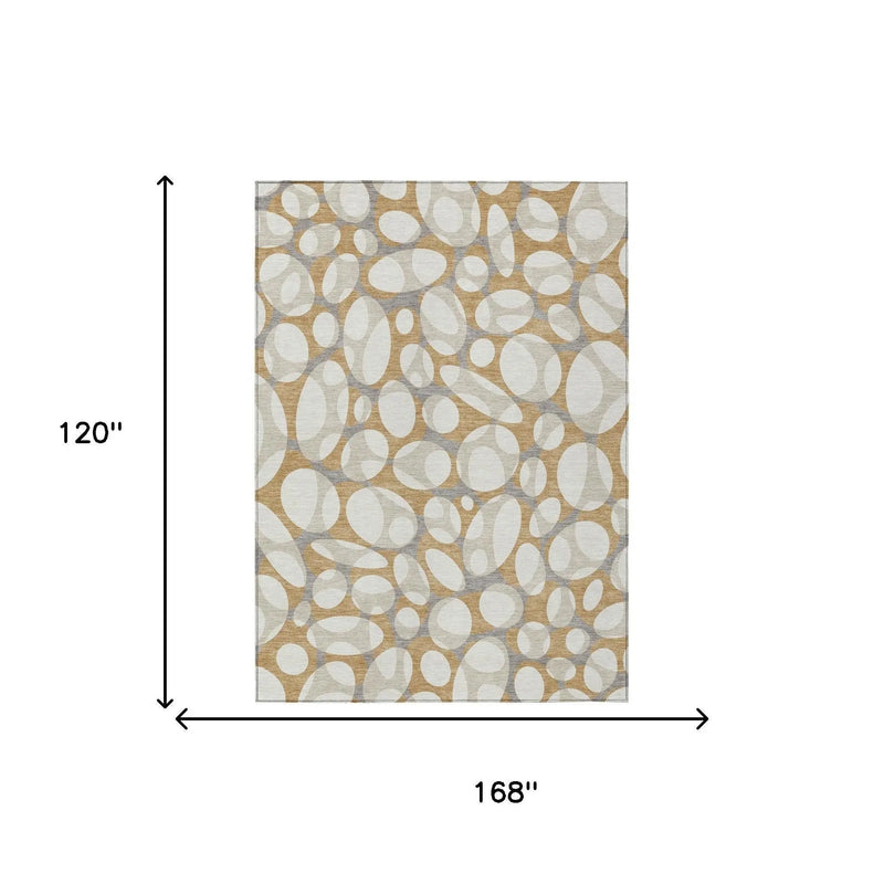 10' X 14' Gold And Beige Abstract Washable Indoor Outdoor Area Rug Homeroots Outdoor