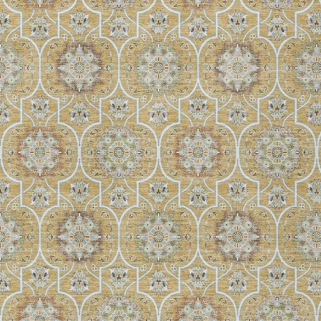 10' X 14' Gold And Beige Floral Medallion Washable Indoor Outdoor Area Rug Homeroots Outdoor