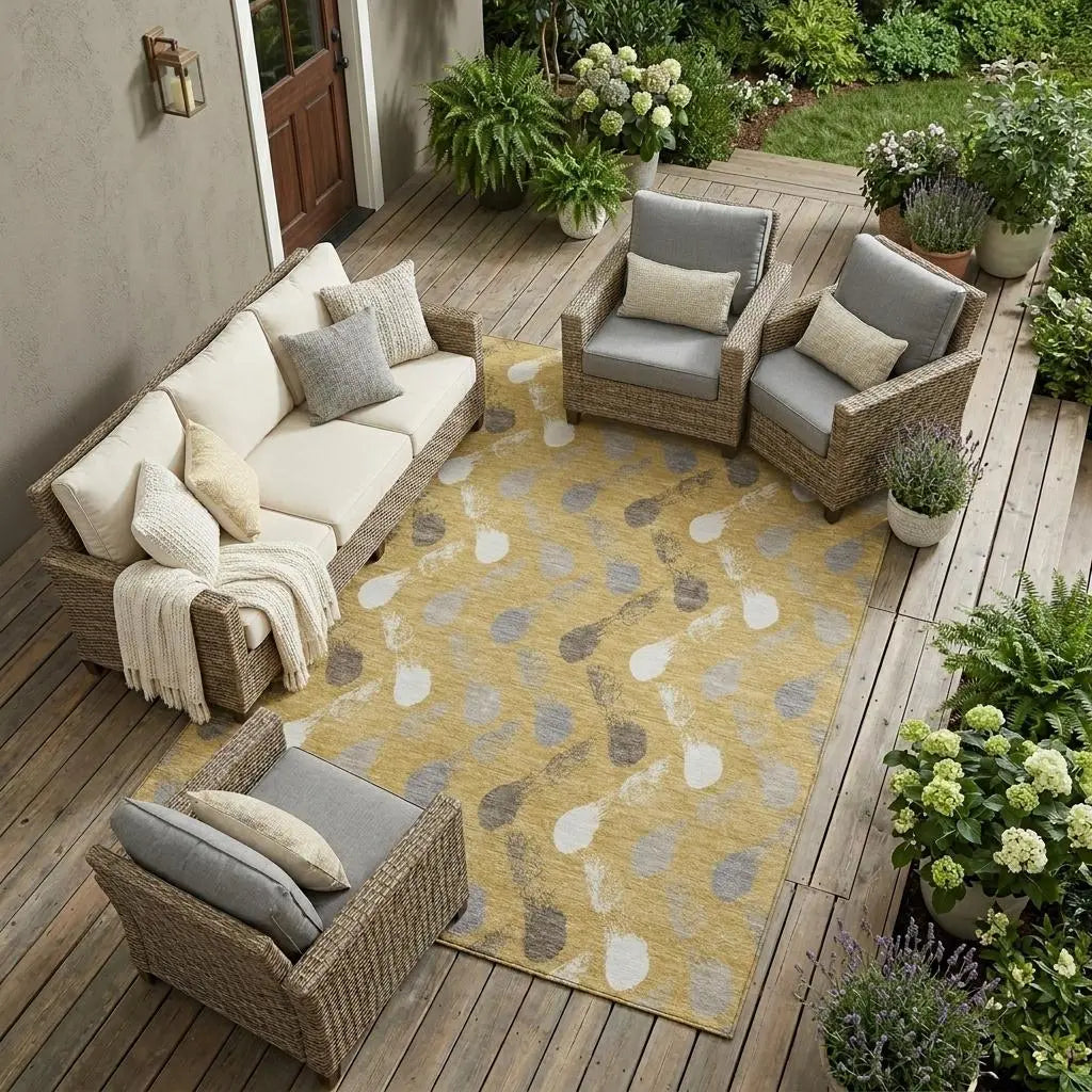 10' X 14' Gold And Beige Geometric Washable Indoor Outdoor Area Rug Homeroots Outdoor